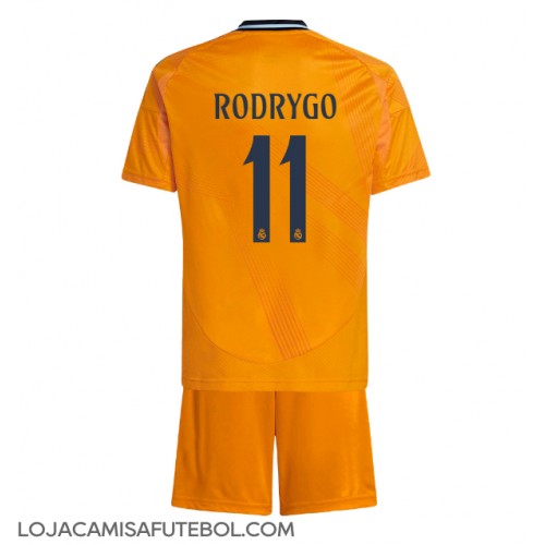 Camisa de Futebol Real Madrid Rodrygo Goes #11 Equipamento Secundário Infantil 2024-25 Manga Curta (+ Calças curtas)